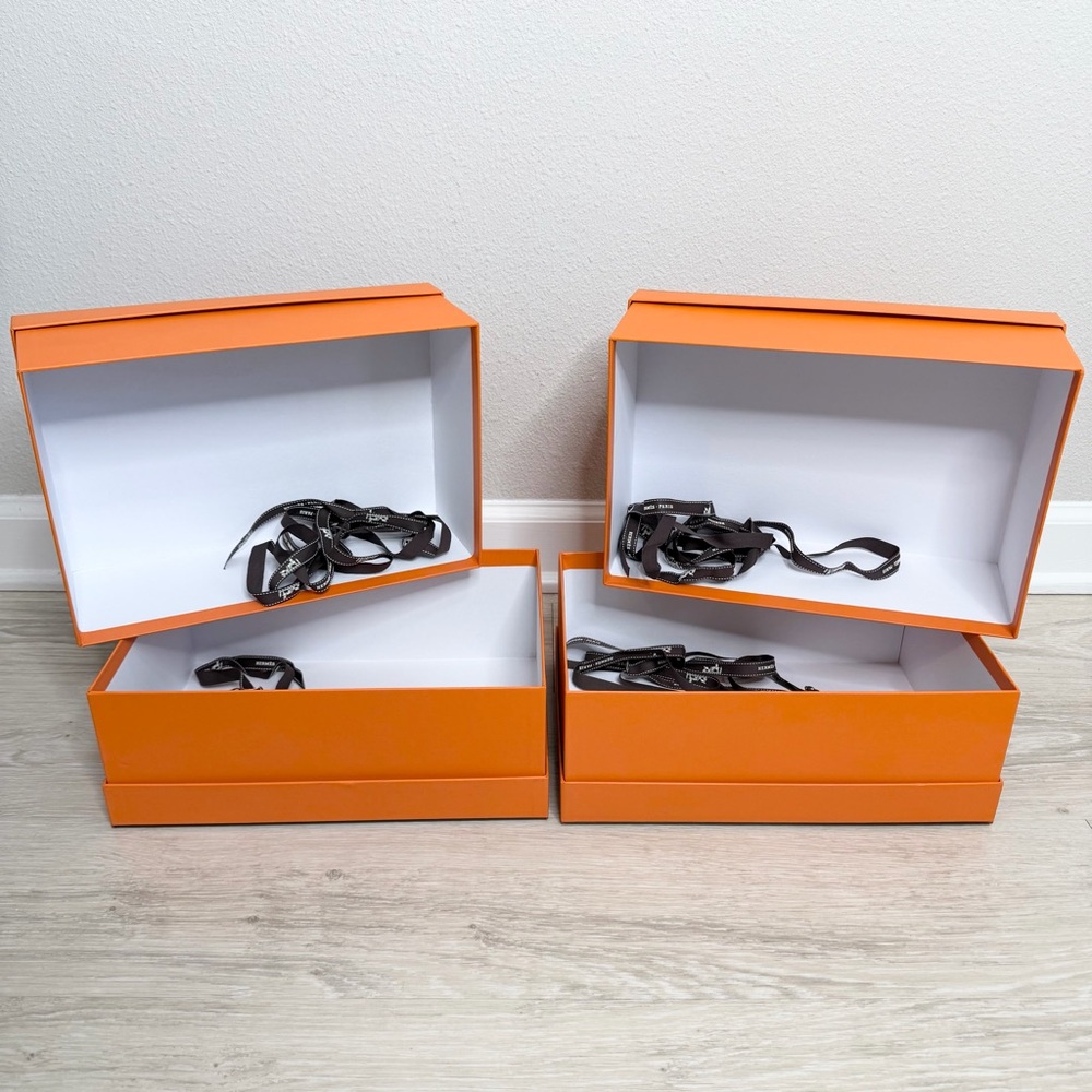 4 Empty Hermès Orange Gift Boxes/ Shoes boxes with ribbons